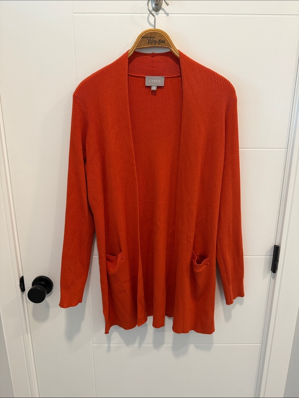Cyrus Open-Front Women's Cardigan Sweater in Bright Orange size medium